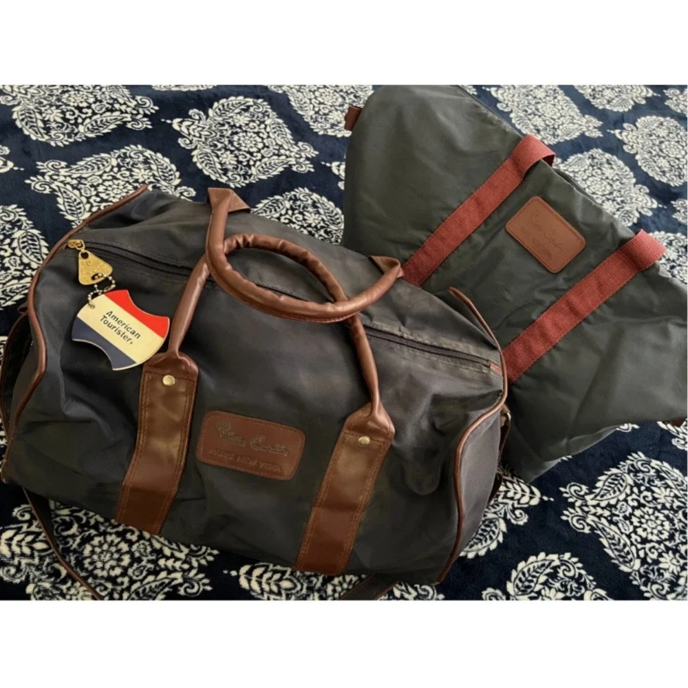 VINTAGE (2) Pierre Cardin Paris New York Duffle Travel Bag + Matching Nylon Tote